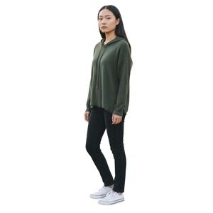 Stitches & Stripes Olive Green Knit Hoodie Sweater Cutout Detail Thumbholes S‎